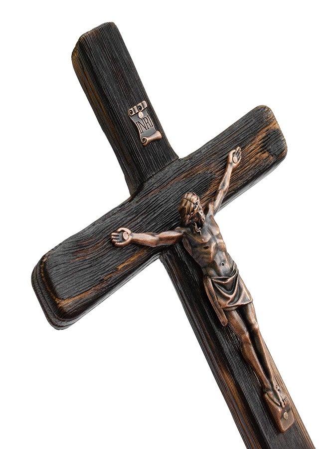 Asterom Rustic Crucifix Wall Cross - Handmade Wooden Catholic Crucifix Unique Charred Oak Technique - 12 Inch - Image 3